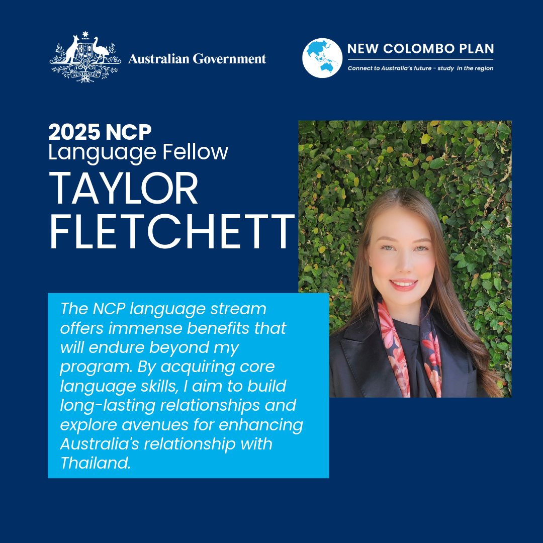 Introducing Taylor Fletchett, 2025 New Colombo Plan Language Fellow.

As a Bachelor of Arts / Bachelor of Criminology student at Monash University, Taylor plans to gain insights into Thai justice policies and approaches to transnational crime.
