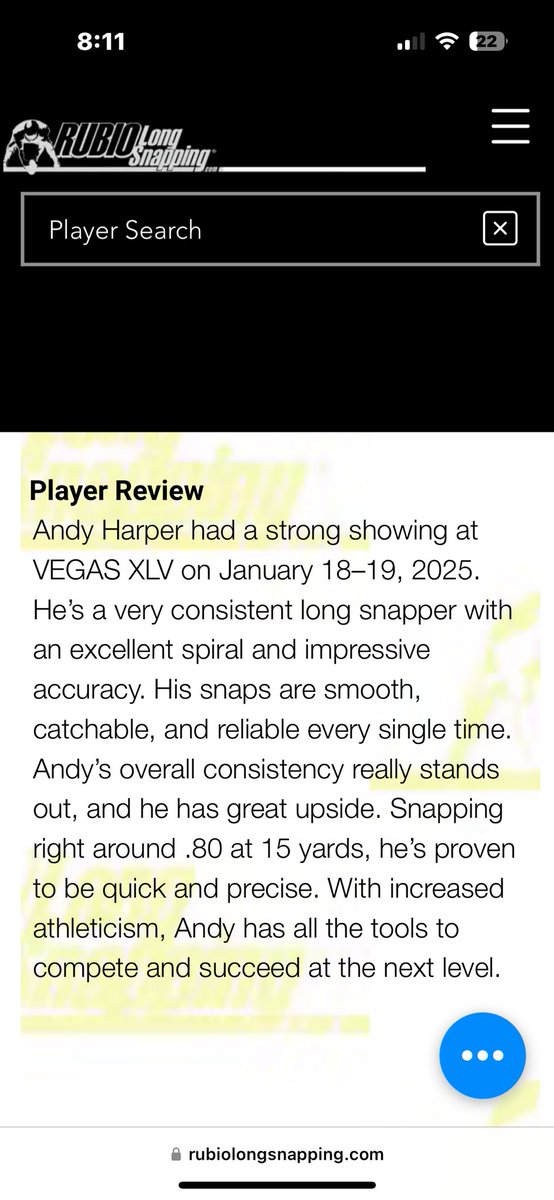 Appreciate my new review based on my performance from the Rubio long snapping Vegas XLV camp.

<a href="/TheChrisRubio/">Rubio Long Snapping®</a> <a href="/CruzARubio/">Cruz Rubio</a> <a href="/Tim_Hernandez70/">Timothy Hernandez</a>