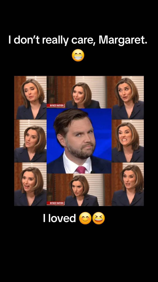 Our VP, JD Vance, is quickly becoming famous for that cute side eye! When he uses it, that means stick a fork in it; you’re done! That’s exactly how he finishes the argument with Margaret. 😎😂👇🏻