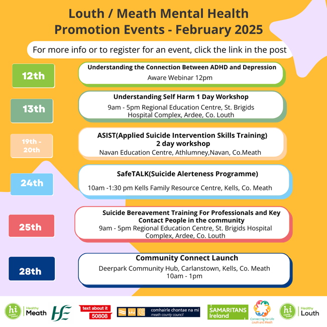 Healthy Louth (@healthylouth) on Twitter photo 📢 February 2025 Mental Health Events 🌟
Workshops, training & events in Louth/Meath to support mental health & wellbeing.
Register via the link below: meath.ie/council/counci…
#HealthyLouth #HealthyMeath <a href="/louthcoco/">Louth County Council</a> <a href="/HealthyIreland/">HealthyIreland</a> <a href="/HealthyIRE_LG/">Healthy Ireland Local Government</a> 📢 February 2025 Mental Health Events 🌟
Workshops, training & events in Louth/Meath to support mental health & wellbeing.
Register via the link below: meath.ie/council/counci…
#HealthyLouth #HealthyMeath <a href="/louthcoco/">Louth County Council</a> <a href="/HealthyIreland/">HealthyIreland</a> <a href="/HealthyIRE_LG/">Healthy Ireland Local Government</a>