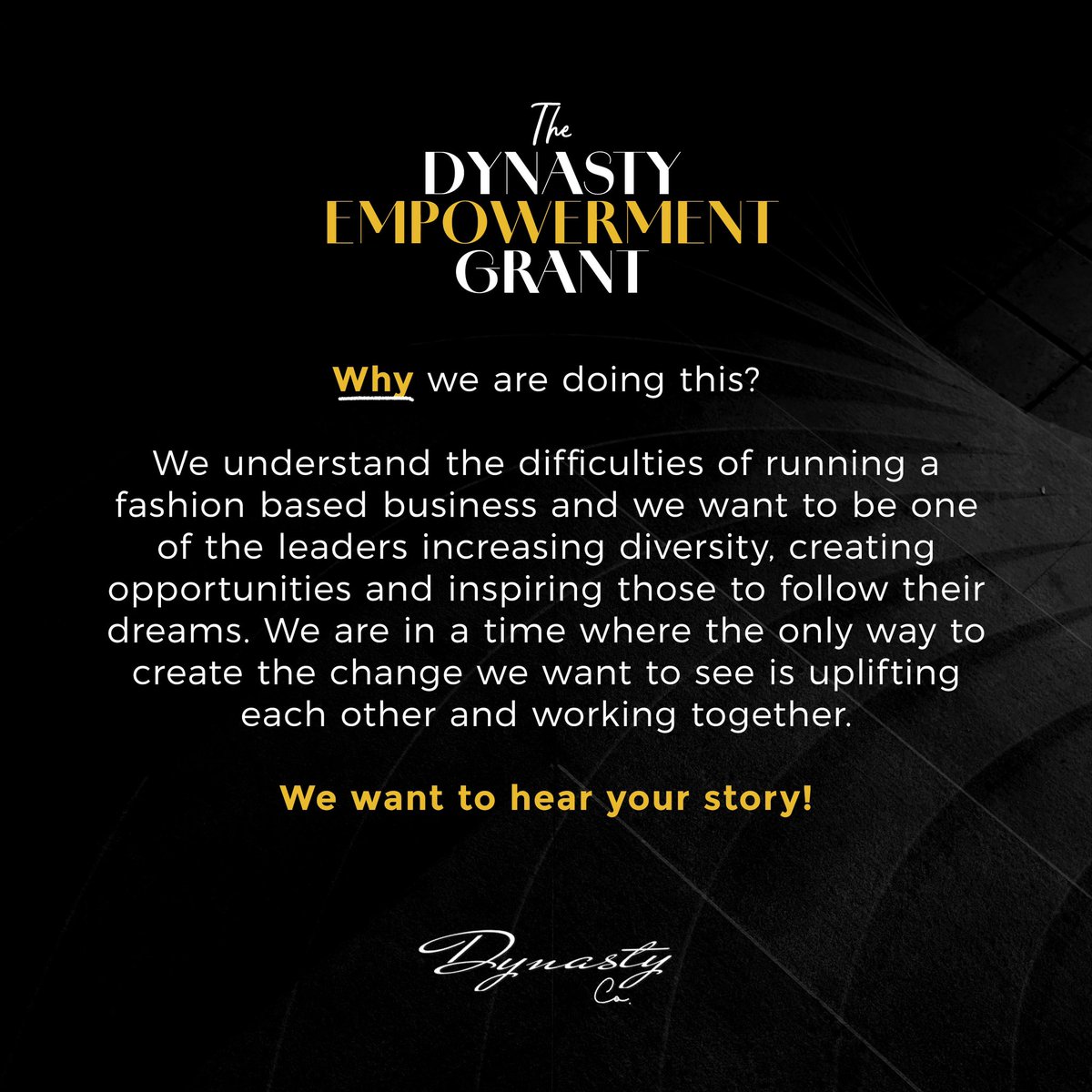 DynastycoUS's tweet photo. 🚨WE are EXTREMELY proud to announce The DYNASTY EMPOWERMENT GRANT!! 

This grant is a funding opportunity designed to support promising local talent, encourage creativity, and drive positive change within the fashion industry. 

RETWEET‼️

#DYNASTY
#EmpowermentGrant 
#Grant https://t.co/xoFUPFwUWu