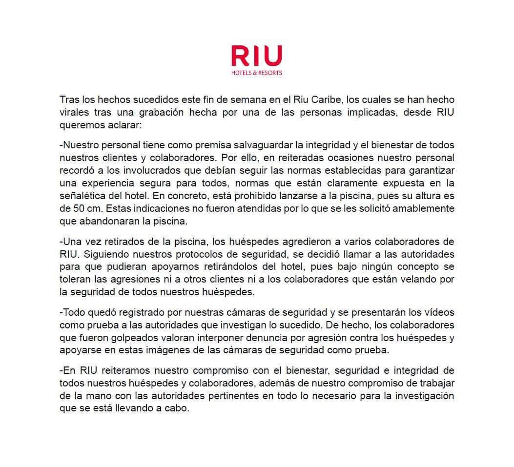 PoderyCritica's tweet image. #DESTACADAS HOTEL RIU CANCÚN utilizando su influencia en el estado y usando a su personal intenta deslindarse, pero sobre todo busca criminalizar a huéspedes víctima de abuso físico en sus instalaciones, para no hacerse responsable. 
#abusos #turismo #castigoaRiu
#turismoencrisis