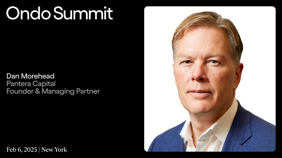 We look forward to welcoming Dan Morehead (@dan_pantera), the founder of  @PanteraCapital, to the Ondo Summit stage on February 6. In 2013, Pantera  launched the first crypto fund in the United States,