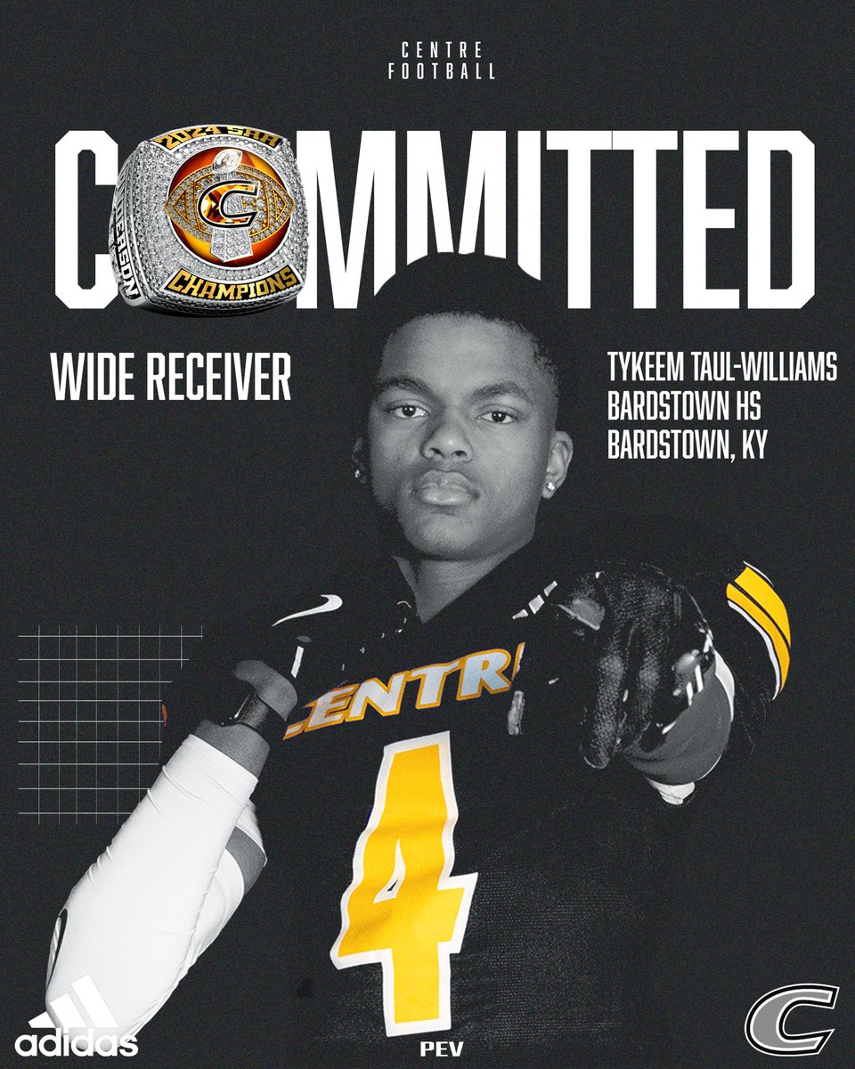 Tykeem Taul-Williams (@tykeem2424) on Twitter photo After much consideration, I am truly blessed to announce my Official Commitment to Centre College!!! I would like to thank everyone who has helped me along the way!!! Go Colonels!!!
<a href="/CentreFootball/">Centre College Football</a> <a href="/CoachAndyFrye/">Andy Frye</a> <a href="/CoachLash/">Shawn Lashbrook</a> <a href="/_K_Young14/">Coach Young</a> <a href="/BardstownFootb1/">Bardstown Football</a> <a href="/Coach_Dunn_/">Michael Dunn</a> <a href="/CoachGuck/">Evan Guckenberger</a> After much consideration, I am truly blessed to announce my Official Commitment to Centre College!!! I would like to thank everyone who has helped me along the way!!! Go Colonels!!!
<a href="/CentreFootball/">Centre College Football</a> <a href="/CoachAndyFrye/">Andy Frye</a> <a href="/CoachLash/">Shawn Lashbrook</a> <a href="/_K_Young14/">Coach Young</a> <a href="/BardstownFootb1/">Bardstown Football</a> <a href="/Coach_Dunn_/">Michael Dunn</a> <a href="/CoachGuck/">Evan Guckenberger</a>