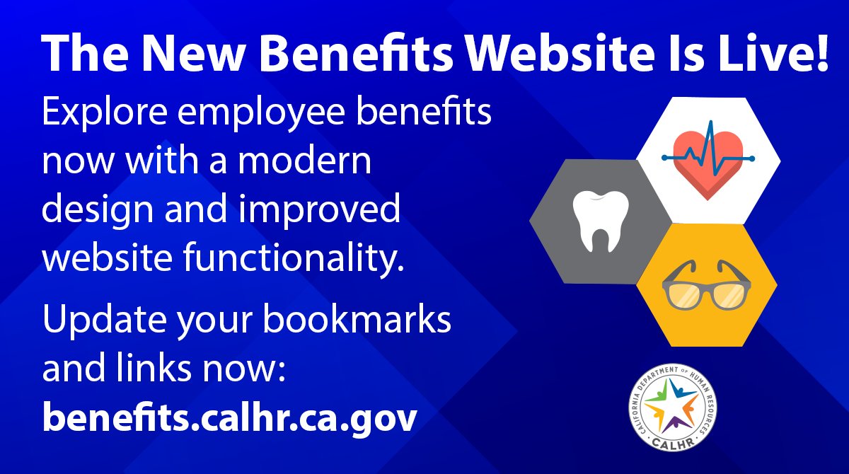 ⏳ Last chance! Don’t lose access to important benefits info—bookmark our new benefits website today: benefits.calhr.ca.gov

👉 Links to the old benefits website will be deactivated at the end of this week.