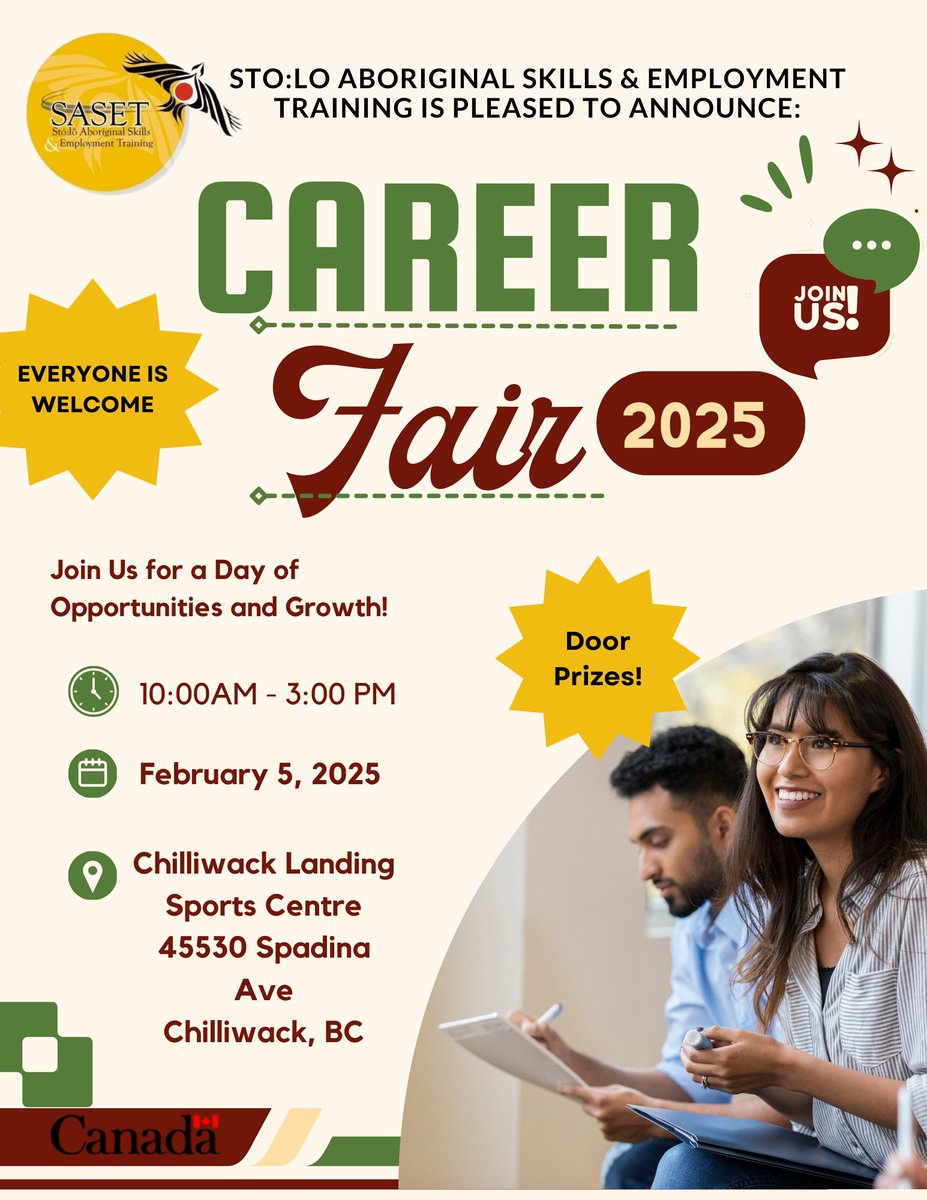 We’re excited to be part of the SASET Career Fair on February 5th, 2025, from 10:00 AM - 3:00 PM at the Chilliwack Sports Centre!
Stop by to learn more about our programs and how we can help you take the next step in your career!
Feel free to share this post and spread the word!
