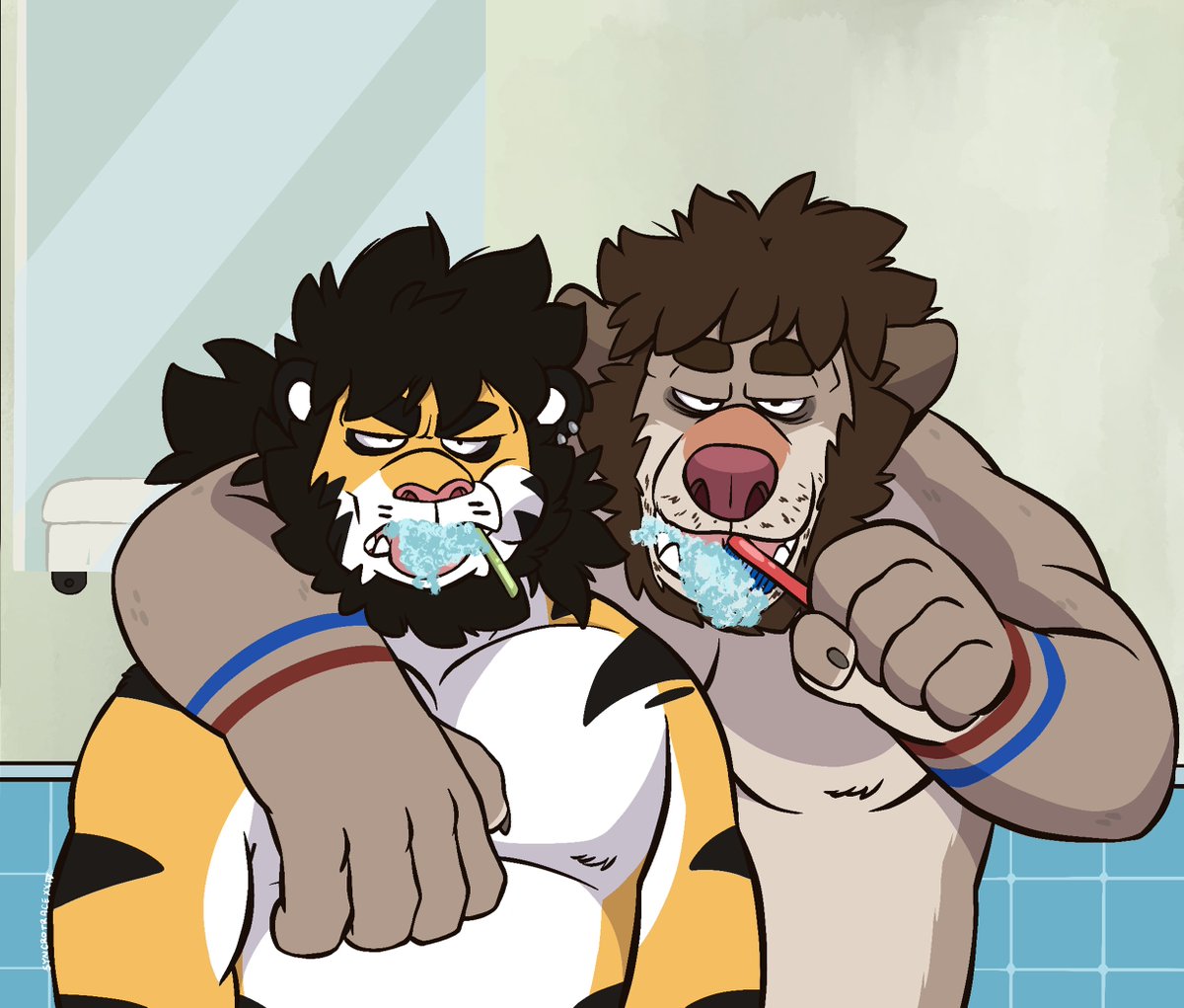 They only have one bathroom and they have to share at times. Probably a bit inconvenient but who cares? Gotta brush those fangs!