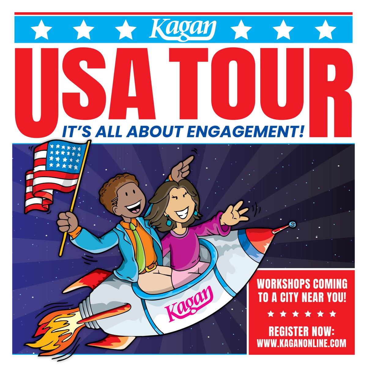 KaganOnline's tweet photo. The Kagan USA Tour is BACK with a fresh new look 🚀 We’re heading to 13 states, including exciting NEW cities added to the lineup! 🇺🇸✨
Check out our schedule of upcoming events: https://t.co/5jgDYG7w1m
#kagan #teacherPD #cooperativelearning #teacherevents #KaganUSATour https://t.co/uvIQ01NhyN