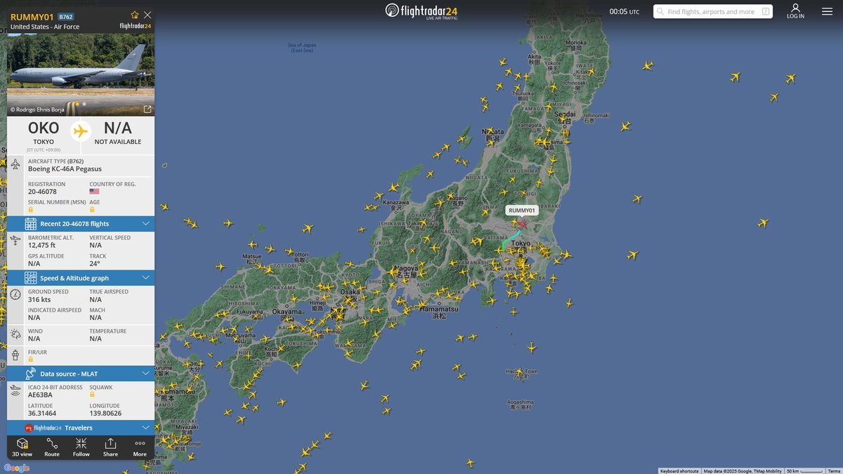 AIYeyENGDdJkjTr's tweet image. Jan. 31, 2025
#Tokyo Yokota Air Base ==&amp;gt; 

#RUMMY01 #AE63BA USAF KC-46A Pegasus