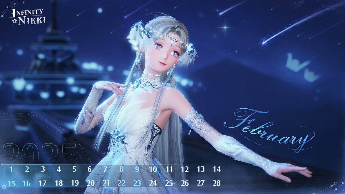 InfinityNikkiEN's tweet photo. INFINITY Whimsical Treasure
[Calendar for Februray 2025]

"May the Silvergale be with you."

Dear stylists, welcome to the Februray 2025 Calendar! ٩(｡・ω・｡)و

——
The Coziest Open-World Game
Infinity Nikki Version 1.2 [Firework Season] Available Now!
➤ Download Now: https://t.co/30AcRKZX2O
➤ Join us on Discord: https://t.co/QvZPw1gbZn
#InfinityNikki