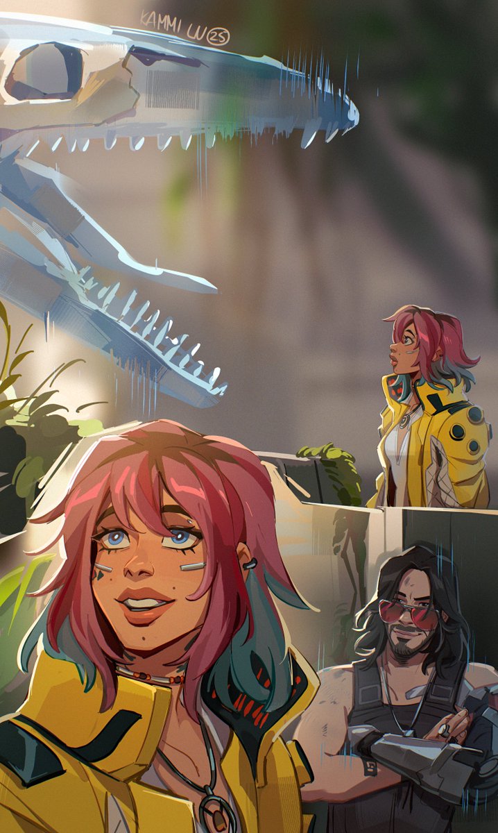 KAMMI_LU's tweet photo. #Cyberpunk2077 
V and the dinosaurs https://t.co/7hDOlYvaJC