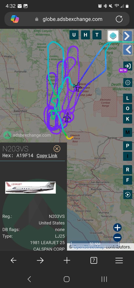 norb420's tweet photo. #AAFA34 as #SCAN06
#AAF67D as #SCAN05
#A19F14 as #N203VS
Northrop-Grumman's testbeds and Cslspan's lear-25 up playing together. NG birds came from Nellis AFB KLSV and CALSPAN from Edwards AFB KEDW. https://t.co/5yMmINMdr1