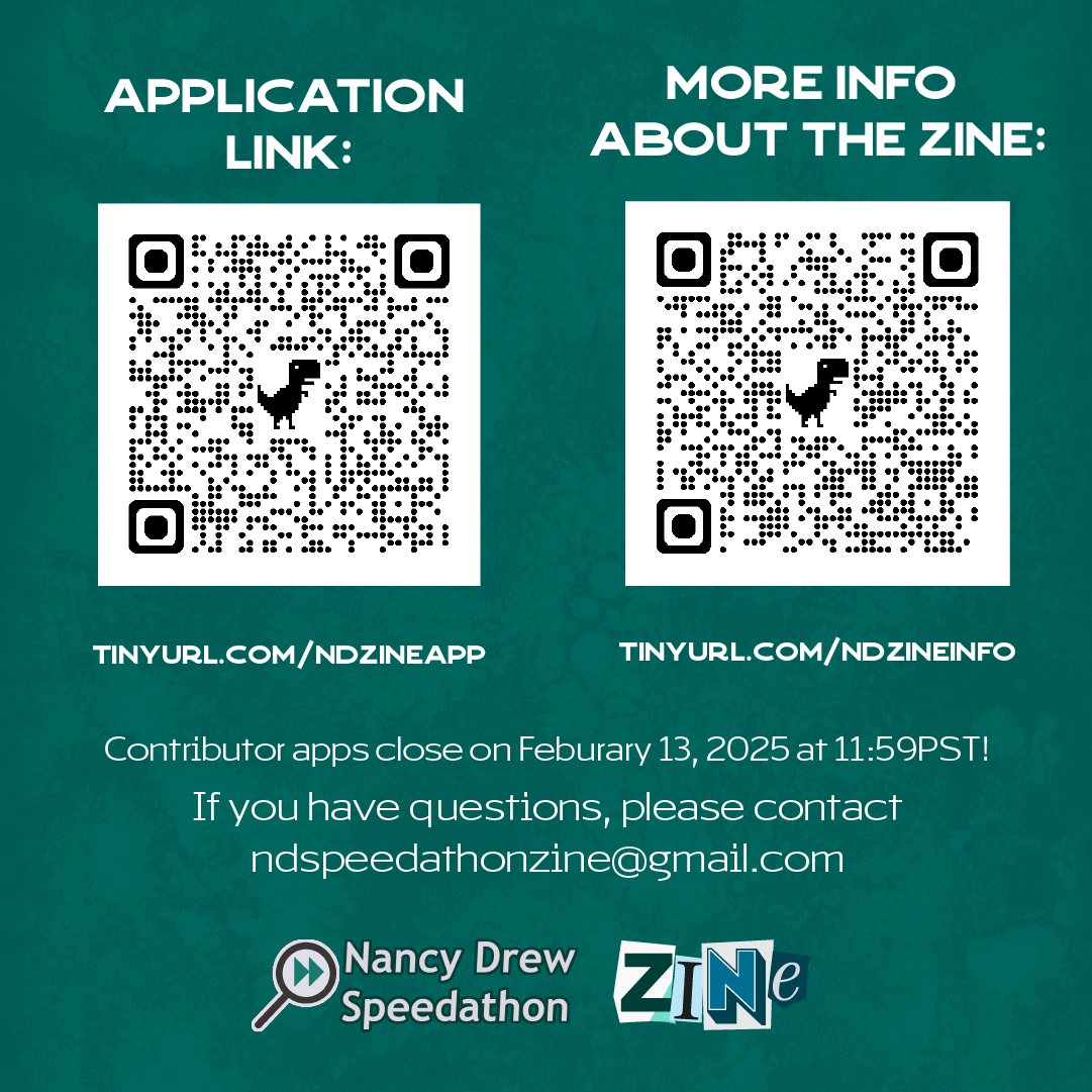NDSpeedathon's tweet image. CONTRIBUTOR APPLICATIONS FOR THE SPEEDATHON ZINE ARE OPEN! Calling all artists and writers, you can apply now through Feb 13th to be a contributor for our zine! More details can be found in the replies ⬇ #nancydrew #nancydrewgames #cluecrew #zine #zines #fanzine