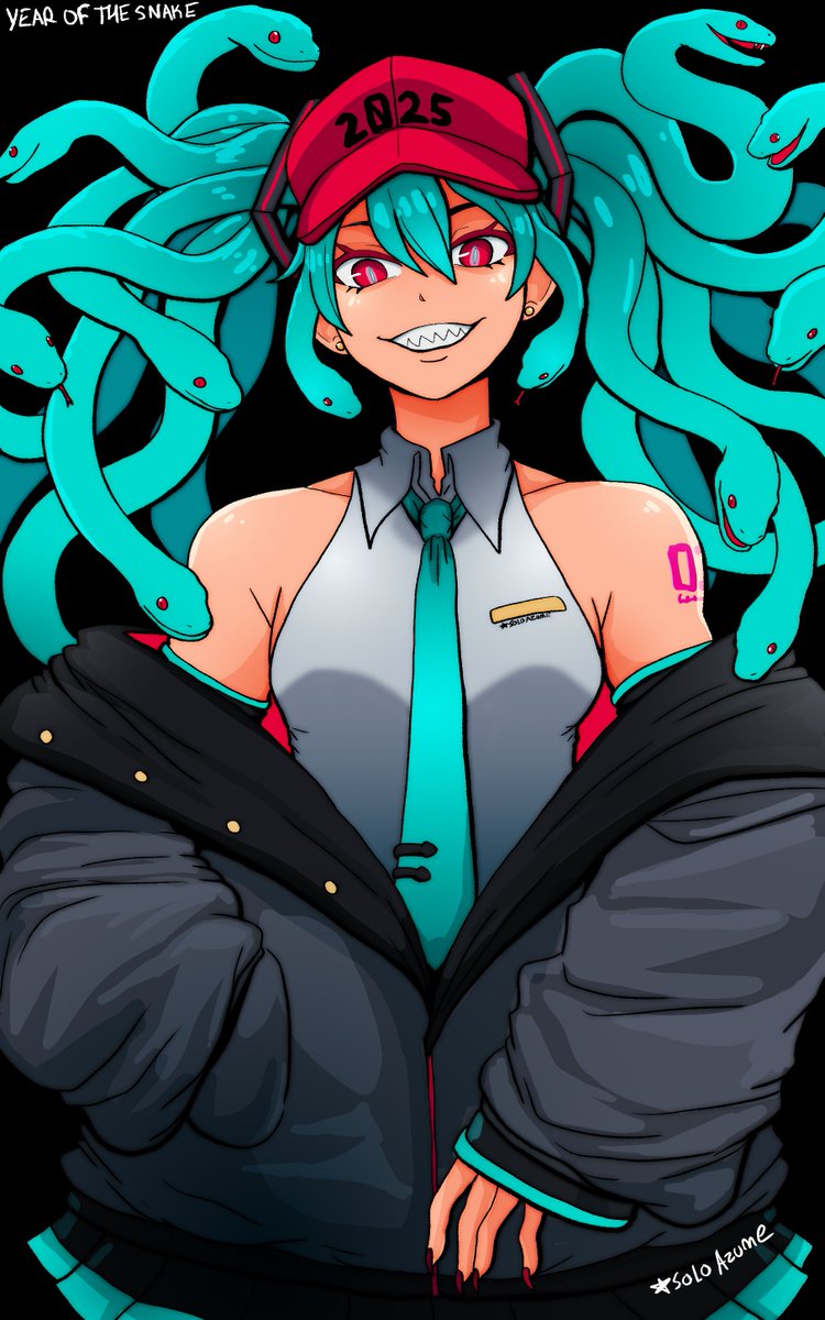 SoloAzume's tweet photo. Gorgon Hatsune Miku. Hatsune Midusa. Sniku, if you will. Couldn't decide between red or pink. 
Happy lunar new year! 🐍✨ 
#HatsuneMiku  #VOCALOID https://t.co/TRkYLJtbhI
