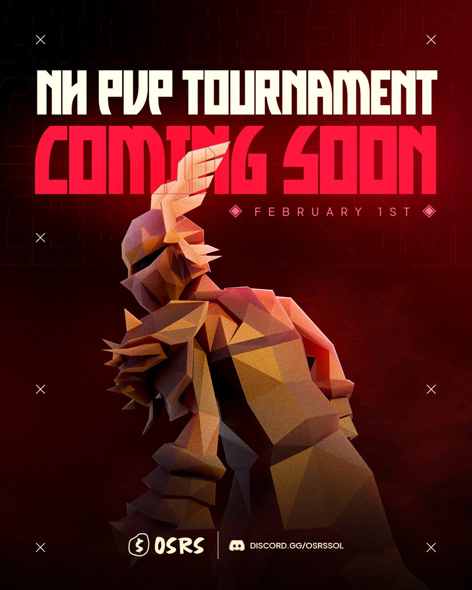 OsrsSol's tweet image. 🚨 NH PVP TOURNAMENT COMING SOON 🚨

The ultimate battle begins on February 1st! ⚔️🔥

25B for participants 🏆
5B in Discord giveaways 🎁

Powered by $OSRS
Join the Discord 👉 discord.gg/osrssol