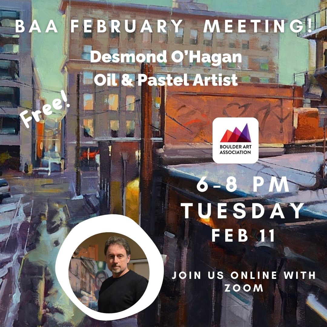 BoulderArtAssoc's tweet photo. Join us on ZOOM
Tuesday, February 11th 6:00 - 8:00 PM
FREE! All are Welcome! 
Visit our webpage and/or Meetup for more details and registration link.
https://t.co/6G95XMT7WG https://t.co/qolfJ1T7it
