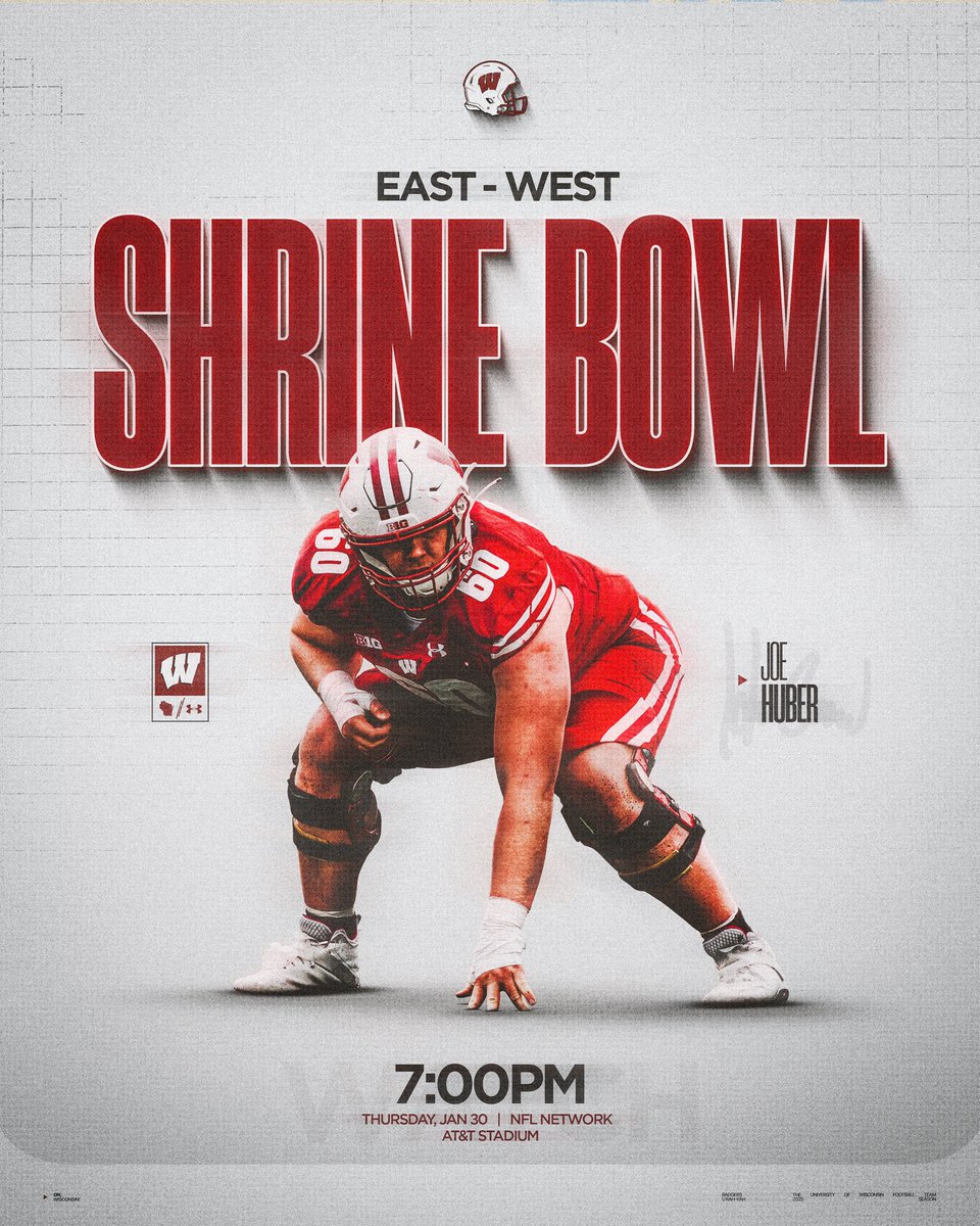 Good luck to <a href="/JoeHuber14/">Joe Huber</a> in the East-West Shrine Bowl!

📆 Thursday, Jan. 30
⏰ 7:00 PM CT
📺 NFL Network

#OnWisconsin
