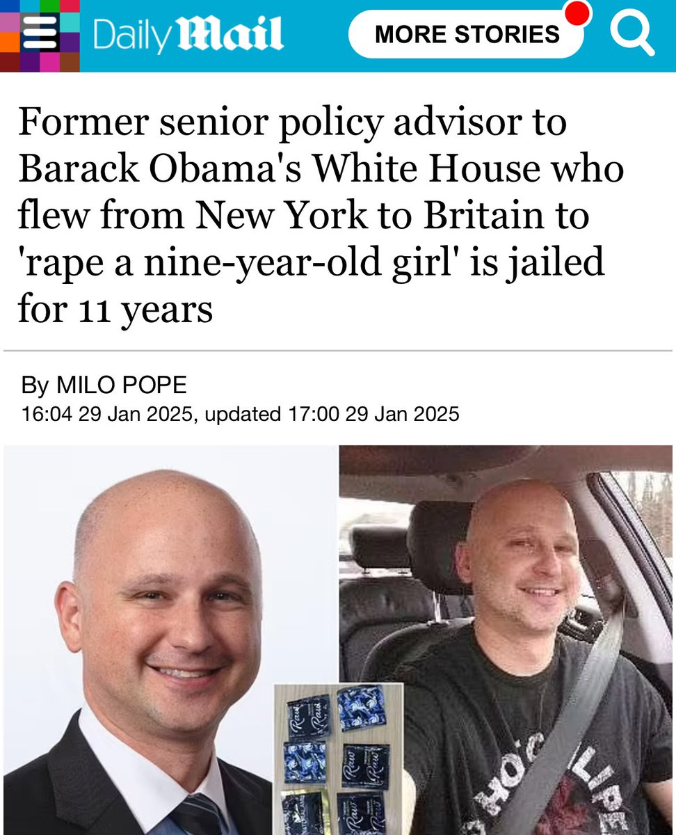 LizCrokin's tweet photo. Barack Obama’s former senior advisor Rahamim “Rami” Shy has been sentenced to 11 years in a UK prison after he flew across the pond with the intent to a rape a 9-year-old girl. 

Shy also worked under Hillary Clinton when she was Secretary of State. Shy traveled to England to rape the child with a suitcase filled with plush toys and condoms. Law enforcement also found child porn on his device. 

This story has been widely ignored by the MSM. I did a deep dive on him after his arrest. 👇🏻 Read below thread for more. 

If he was a former top advisor for Trump, this news would on every cable news show on a damn loop! 

I’d also like to know if Shy was one of the pedophiles who worked at the State Department that Hillary covered up for? How many children did this pedophile get away with raping before he was caught because he was protected by powerful people like Hotdog Boy Barack and Hillary? 

These people are sick. 

This is Pizzagate. 

Confirm @Kash_Patel now!