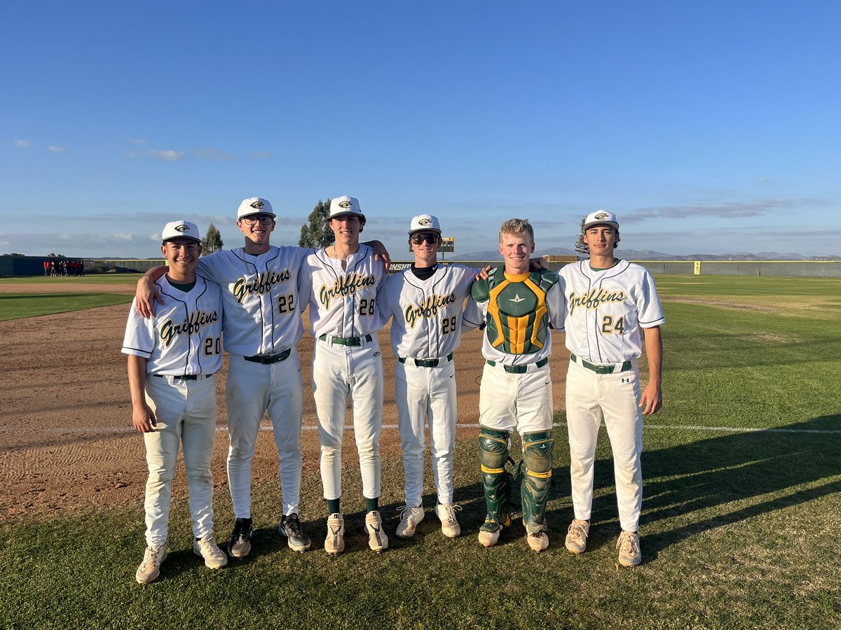 Griffin Baseball Nation. Career First Alert🔥⬆️⚾️ These are all freshmen.
Left to right -
RHP Martinez, RHP Tomasello, RHP Meltzer, RHP &amp; game winner Swikard, Homeruns C Thomas, 3B Aguilar.