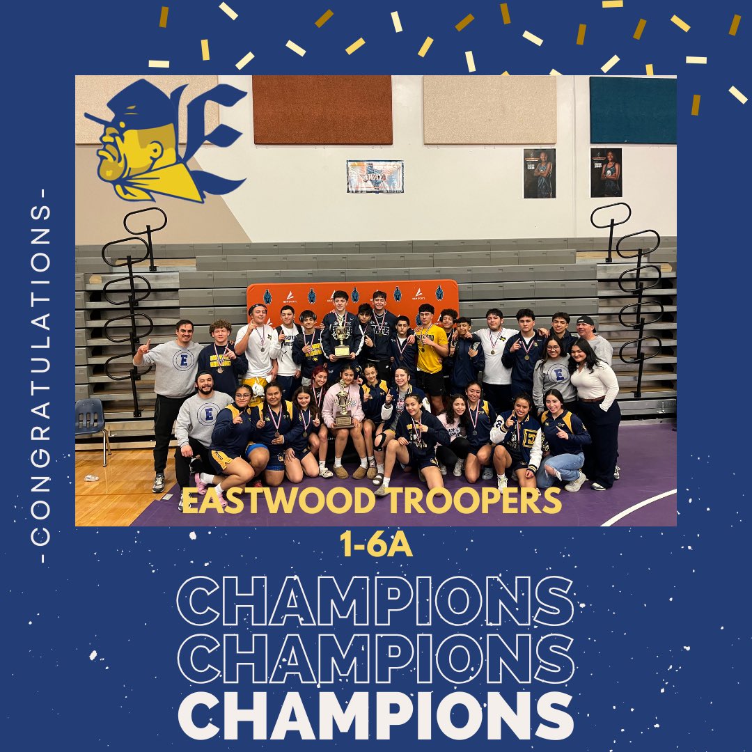 YISDAthletics1's tweet photo. Congratulations to the Eastwood Troopers wrestling team on winning the 1-6A District Championship! 🏆Your hard work, dedication, and determination have paid off. Way to dominate on the mat! #TrooperPride #Champions

@YsletaISD | @DeXavierluke | @YISDCFO | @EastwoodSports https://t.co/Fla4leN16V