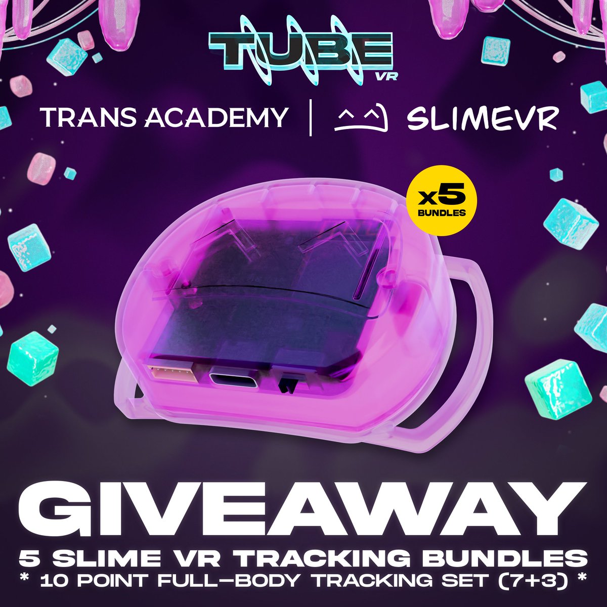 TransAcademyVR's tweet image. We hope you're excited for the @TUBEVRCLUB x Slime VR x TA event this weekend!
If you didn't see, Slime VR is giving away five 10-point FBT tracking sets for this occassion, &amp;amp; more sets will be given away at specific donation milestones. See y'all soon✨
🔗bit.ly/slimegiveaway