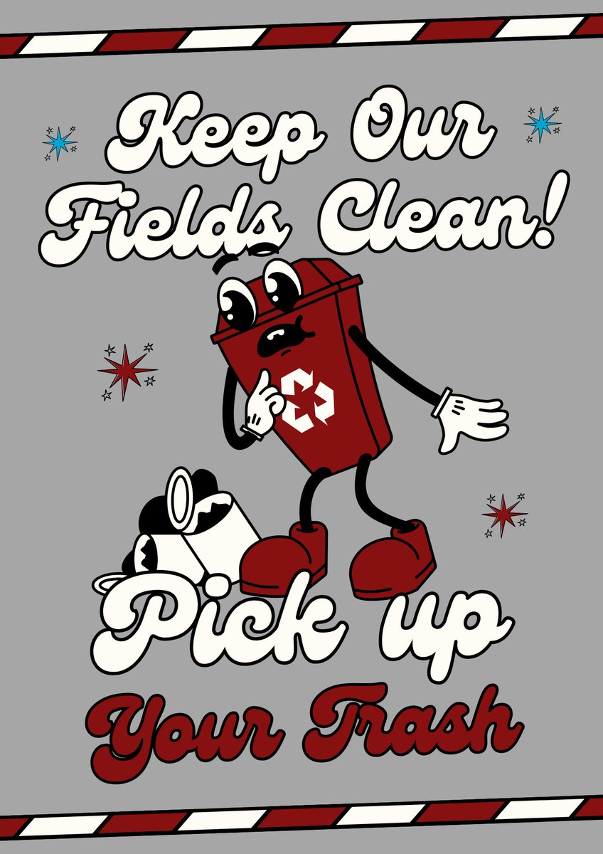 🏟️ Let’s Keep Our Fields Clean! 🗑️✨

A friendly reminder to all coaches and teams to clean up after themselves when using the facilities! ⚾️ Let’s work together to keep our parks and batting cages looking great for everyone. Plenty of trash cans are available throughout the park