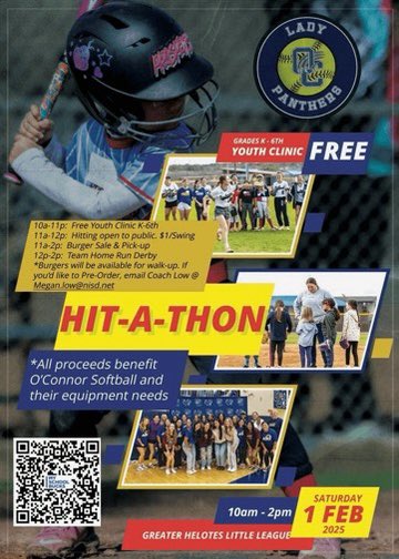 Less than 48 hours until our 3rd Annual O’Connor Softball Hit-A-Thon! Our favorite day of the year where we host the little ballers in our community with a free youth clinic at Greater Helotes Little League ! Bring the kiddos out to camp, grab a burger, then show off your swing!