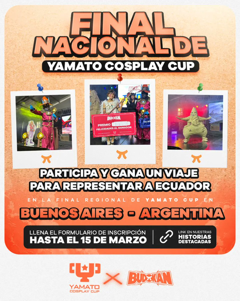BudokanEC's tweet image. 🔥 ¡El desafío definitivo está aquí! 🔥
Budokan Quito 2025 te lleva a la Yamato Cosplay Cup en Argentina. 🏆✈️
📆 24-25 mayo | 📍 Centro de Exposiciones Quito
⏳ Inscripciones hasta el 15 de marzo
¡Inscríbete ya! Link en nuestras historias de Instagram
#concurso #cosplay