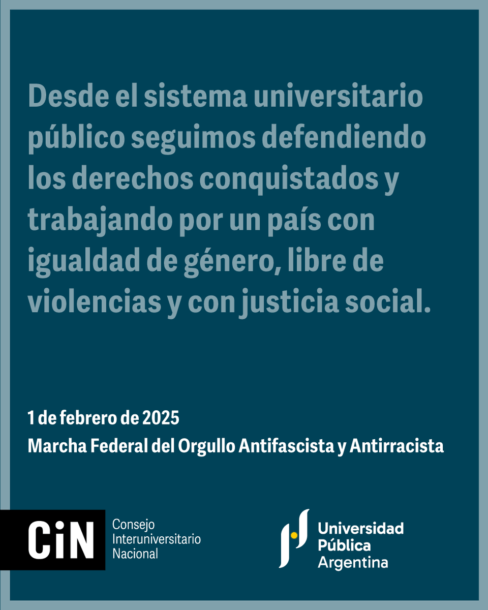 🫂 El <a href="/CINoficial/">CIN</a> comparte la declaración de su Red Interuniversitaria por la Igualdad de Género y Contra las Violencias <a href="/ruge_cin/">RUGE</a> 

𝟭 𝗱𝗲 𝗳𝗲𝗯𝗿𝗲𝗿𝗼 𝗱𝗲 𝟮𝟬𝟮𝟱
𝗠𝗮𝗿𝗰𝗵𝗮 𝗙𝗲𝗱𝗲𝗿𝗮𝗹 𝗱𝗲𝗹 𝗢𝗿𝗴𝘂𝗹𝗹𝗼 𝗔𝗻𝘁𝗶𝗳𝗮𝘀𝗰𝗶𝘀𝘁𝗮 𝘆 𝗔𝗻𝘁𝗶𝗿𝗿𝗮𝗰𝗶𝘀𝘁𝗮