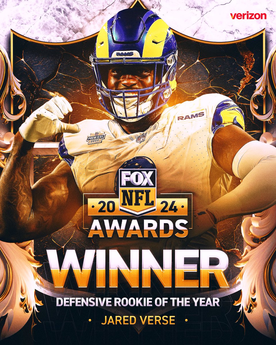 NFL on FOX Podcast (@nflonfoxpod) on Twitter photo Your 2024 Defensive Rookie of the Year is <a href="/RamsNFL/">Los Angeles Rams</a> OLB Jared Verse, as voted on by NFL on FOX fans! 💪 Your 2024 Defensive Rookie of the Year is <a href="/RamsNFL/">Los Angeles Rams</a> OLB Jared Verse, as voted on by NFL on FOX fans! 💪