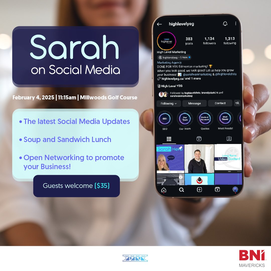 svanmarketing's tweet photo. Sarah on Social Media! Join me on Tuesday, February 4th, in person at the Millwoods Golf Club.
▪︎ The latest Social Media Updates
▪︎ Lunch
▪︎ Open Networking to promote your business!
See you then!
@highlevelyeg
#yeg #yegevents #edmontonnetworking #sarahvandusen https://t.co/qAWHeKtu9U