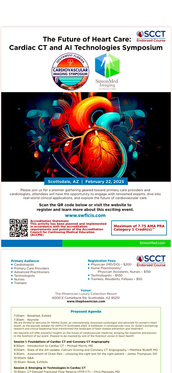 Southwest Florida Cardiovascular Imaging Symposium (@swflcis) on Twitter photo ‼️ Only weeks away! Registration is open. CME offered. Sponsored by <a href="/SimonMedImaging/">SimonMed Imaging</a>, endorsed by <a href="/Heart_SCCT/">Heart_SCCT</a> 🩻
Thanks to @HeartFlow, our platinum sponsor!
DO. NOT. MISS. IT
swflcis.com
<a href="/BudoffMd/">Matthew Budoff MD</a> <a href="/ToddVillinesMD/">Dr. Todd C. Villines</a> <a href="/DrMarthaGulati/">Dr. Martha Gulati ♥️🫀❤️🩹🇨🇦</a> <a href="/EricWillMD/">Eric Williamson</a> <a href="/KashifAbbasSha1/">Kashif Abbas Shaikh</a> ‼️ Only weeks away! Registration is open. CME offered. Sponsored by <a href="/SimonMedImaging/">SimonMed Imaging</a>, endorsed by <a href="/Heart_SCCT/">Heart_SCCT</a> 🩻
Thanks to @HeartFlow, our platinum sponsor!
DO. NOT. MISS. IT
swflcis.com
<a href="/BudoffMd/">Matthew Budoff MD</a> <a href="/ToddVillinesMD/">Dr. Todd C. Villines</a> <a href="/DrMarthaGulati/">Dr. Martha Gulati ♥️🫀❤️🩹🇨🇦</a> <a href="/EricWillMD/">Eric Williamson</a> <a href="/KashifAbbasSha1/">Kashif Abbas Shaikh</a>