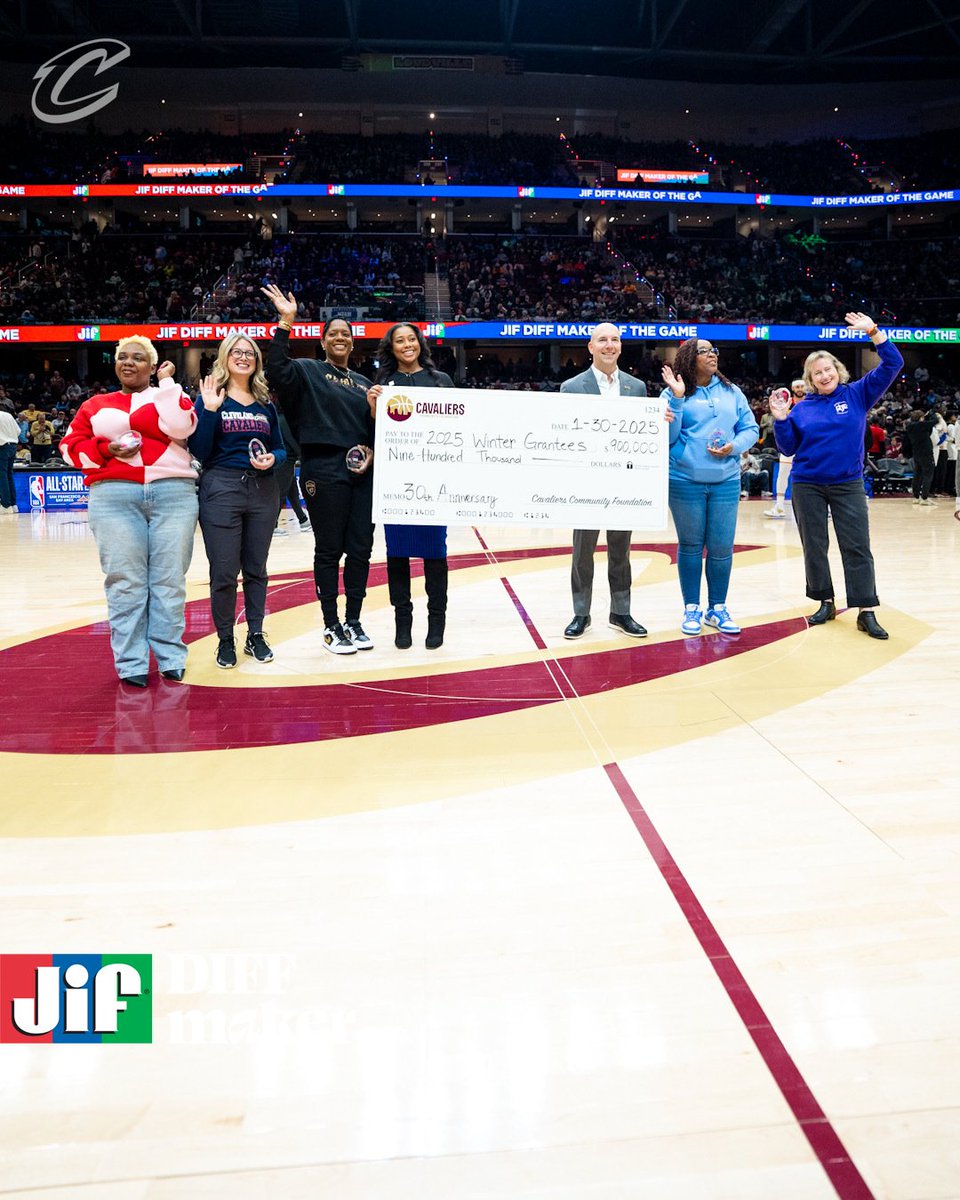 Cavs Care (@cavscare) on Twitter photo Tonight's <a href="/Jif/">Jif® Peanut Butter</a> Diff Maker's of the Game are 1,000 Ties, <a href="/birthnbeautiful/">Birthing Beautiful Communities</a>, Family Promise, The Centers, and WomenSafe.
In celebration of the 30th Anniversary of @RMFieldHouse, the Cavaliers Community Foundation made a commitment to grant 30 organizations $30,000 this year. Tonight's <a href="/Jif/">Jif® Peanut Butter</a> Diff Maker's of the Game are 1,000 Ties, <a href="/birthnbeautiful/">Birthing Beautiful Communities</a>, Family Promise, The Centers, and WomenSafe.
In celebration of the 30th Anniversary of @RMFieldHouse, the Cavaliers Community Foundation made a commitment to grant 30 organizations $30,000 this year.