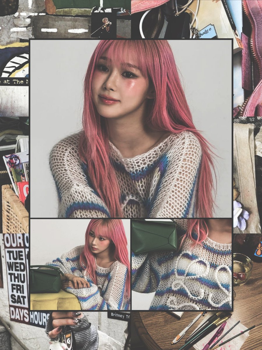 Giselxle's tweet image. 𓏲๋࣭࣪˖⛲️.ᐟ 패션과 개성의 만남이 돋보이는 이 매혹적인 사진에서는 헤어 컬러부터 액세서리 선택까지 모든 요소에 개성을 살린 𝗽𝗶𝗻𝗸 𝗵𝗮𝗶𝗿 줄무늬가 유쾌하게 어우러진 포근한 오버사이즈 니트 스웨터를 입은 𝗯𝗹𝘂𝗲 𝗮𝗻𝗱 𝗽𝘂𝗿𝗽𝗹𝗲 의 모습이 생생하게 표현되어 있습니다.