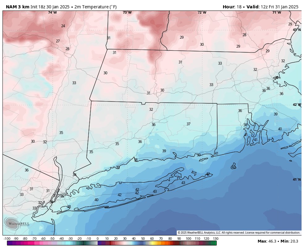 Danbury_WX's tweet photo. Thoughts on #winterymix potential tomorrow. https://t.co/9L4uXuz5eO