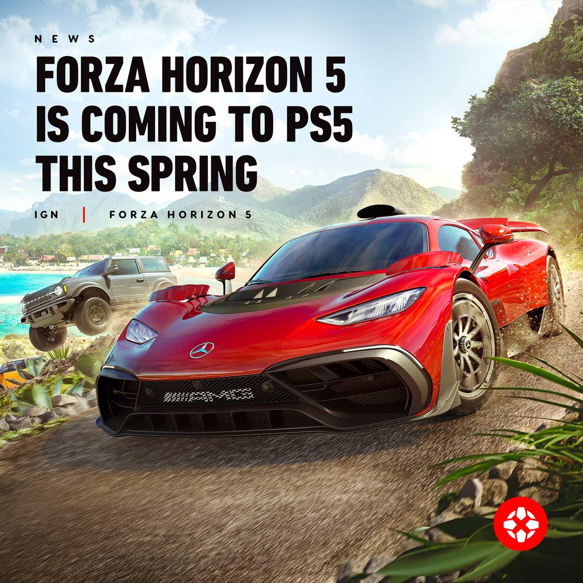 IGN's tweet photo. Previously only on Xbox and PC, Forza Horizon 5 is coming to PlayStation 5 this spring with all its Car Packs and the Hot Wheels and Rally Adventure expansions available as well. https://t.co/RAyUA6Hg6l https://t.co/MeYuK0YcZL