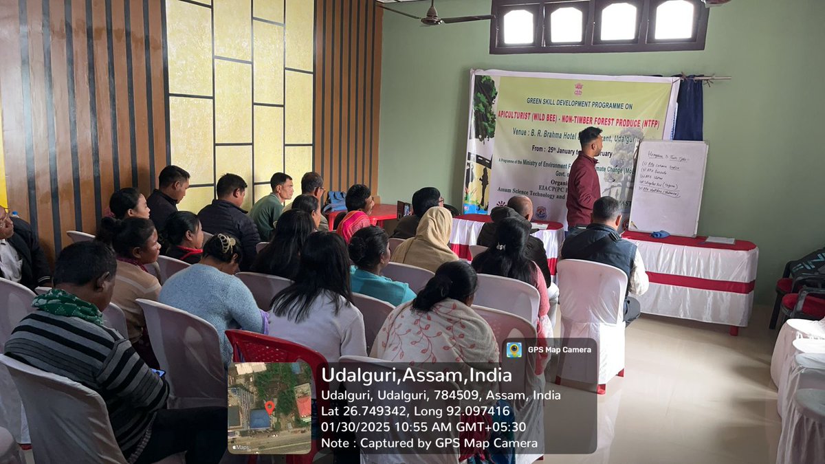 EnvisHubAssam's tweet photo. The EIACP PC Hub Assam is glad to inform you that a 1 month long GSDP on Apiculturist(Wild Bee)NTFP" started on 25th January2025, at Udalguri,supported by MoEF&amp;CC, GoI by the EIACP PC Hub Assam,ASTEC. 
#missionlife 
#greenskilldevelopmentprogramme 
#proplanet 
#praktritikakhayal https://t.co/DlHy3r40Wb