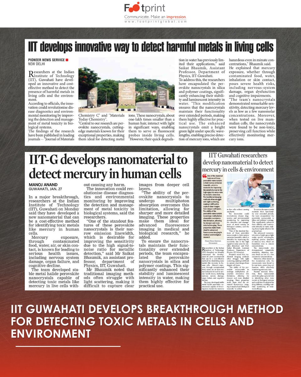 FGCTweets's tweet image. Exciting #innovation from @iitguwahati! 

Researchers have developed a groundbreaking, cost-effective method to detect harmful metals in living cells and the environment. This advancement could transform disease diagnostics and environmental monitoring. 

#ScienceForGood