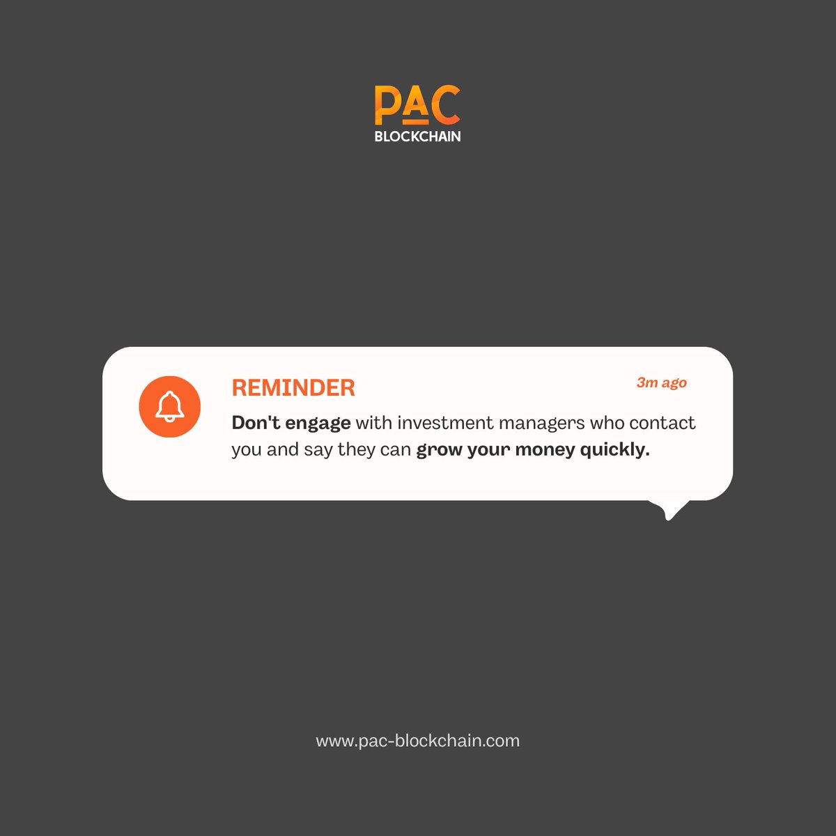 PacBlockchain's tweet photo. Legitimate investments require research, not promises of instant riches. 

Stay vigilant and avoid scams! https://t.co/q7XuOaPN56