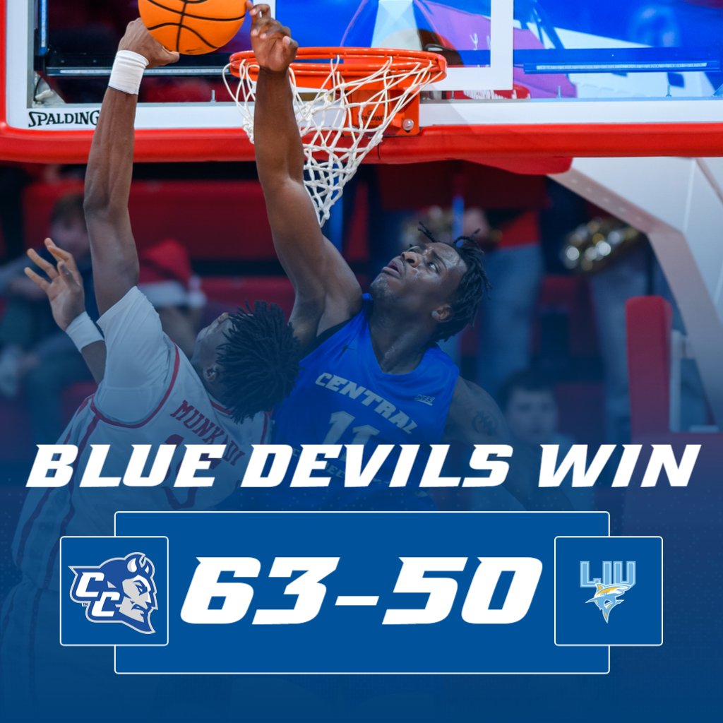 🏀 RECAP

<a href="/CCSU_MBB/">CCSU Men’s Basketball</a> 63, LIU 50

🏀 Momoh: 10p, 9r, 3blk, 2stl, 2a
🏀 CCSU: 1st place in NEC with win
🏀 Frazier: 5 blocks (most by Blue Devil since 11/23/22)

📰 🔗 tinyurl.com/mur2je5t
⏭ at Stonehill, Saturday 2pm

#GoBlueDevils | #NECMBB