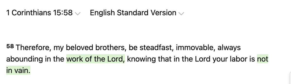 Work on this earth that is of man will fade away. 

But the proclamation of Christ's death and resurrection, in our place, to pay the penalty for our sins, to give us eternal life with Him through faith...

Is work that will not fade, and is not in vain.