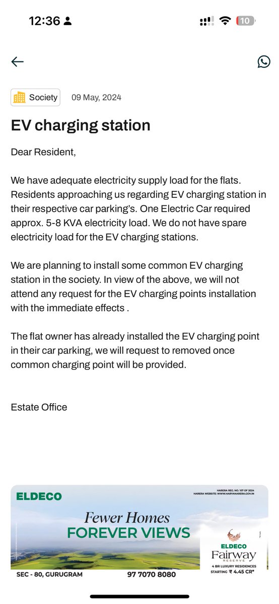 dbprgogol's tweet photo. @DC_Gurugram 
Microtek Infrastructure is denying basic 2kw EV slow charging facility connection from my own apartment, resisting EV adoption.
This has been the situation for last 1 year at Microtek Greenburg, Sector 86, Gurugram 
Please Help https://t.co/6Vi0goSYqe
