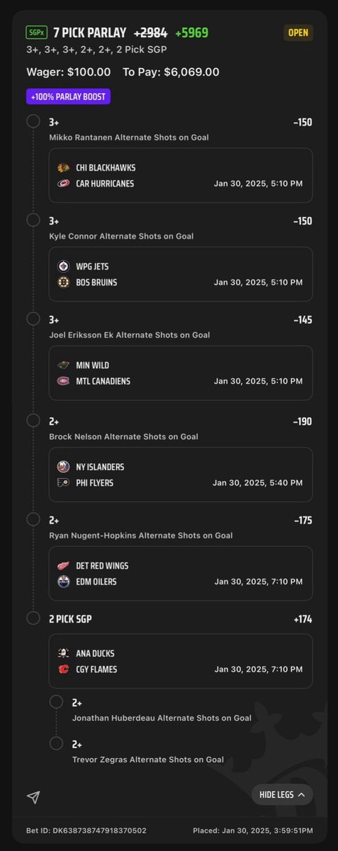ExoticWagerz's tweet image. 🚨GIVEAWAY VIBES 🚨

🗣️ Alright let’s get them giveaway VIBES going!!

The @LegacySportsOnX discord is 2 SOG’s away from #LetsGoOilers RNH to cash this 60 UNIT SOG PARLAY!

When this cashes I will give away $100 to 3 people that…

✅ Like this post
♻️ Share this post
&amp;amp; 🤝🏼 Follow…