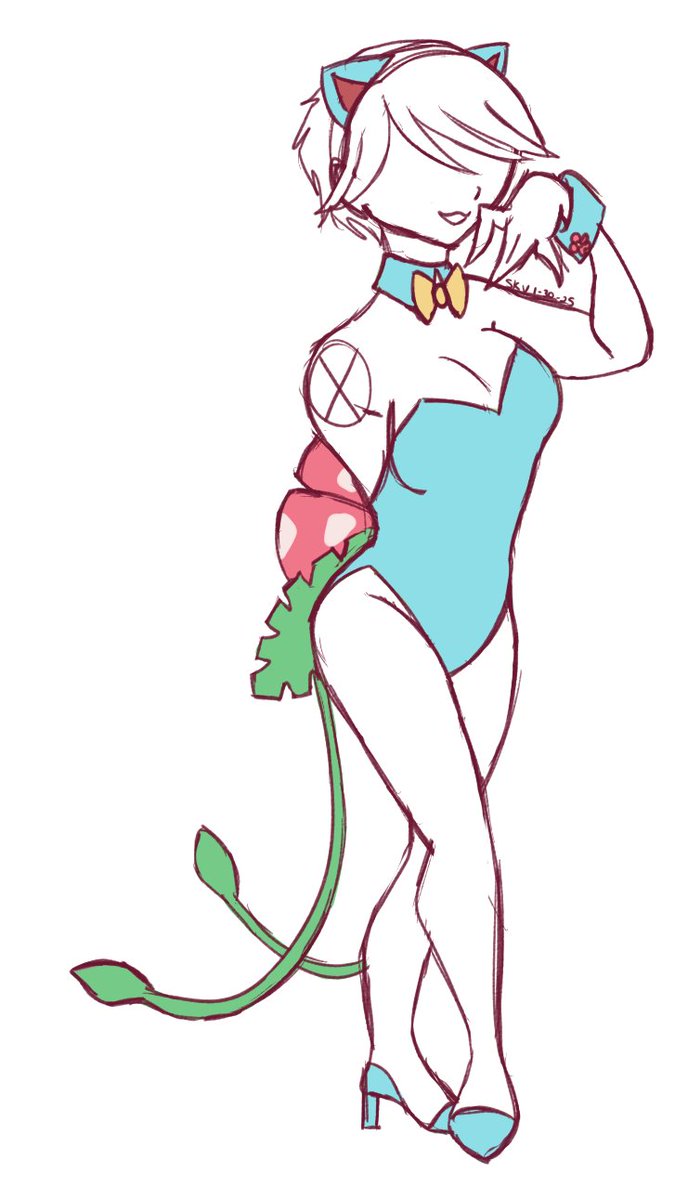 TheLadyDrac's tweet photo. A Venasaur bunny suit today! I didn't draw the other arm because it would cover her bow. I pulled the colors from the Sword &amp; Shield sprites. Trying to make each 'mon is a challenge that I'm enjoying. https://t.co/EDOBkxKHFc