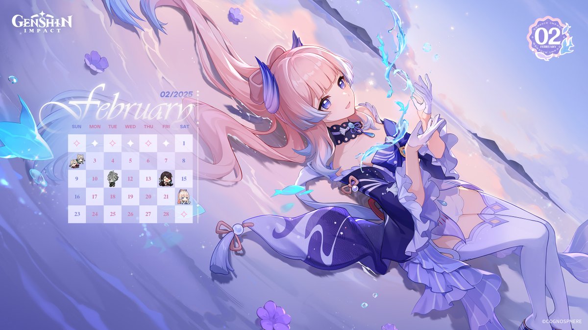 GenshinImpact's tweet image. Hello, Traveler! Here's the February PC and mobile calendar wallpapers for you~ Feel free to save and use them as you like~

Share this post with #GenshinImpactCalendar and send well-wishes to the birthday characters in February for a chance to win Primogems!

#GenshinImpact
