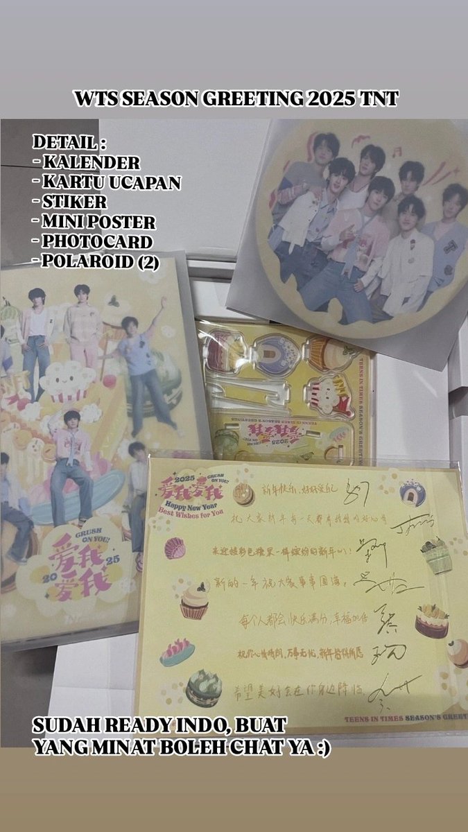 nanadexiaokai's tweet photo. WTS SEASON GREETING 2025 TNT GROUP VERS

DETAIL : 
- KALENDER
- KARTU UCAPAN
- STIKER
- MINI POSTER
- PHOTOCARD
- POLAROID (2)

SUDAH READY INDO, BUAT YANG MINAT BOLEH CHAT YA :')

#TNT #TEENSINTIMES
#时代少年团 https://t.co/iHzBf1GOMZ