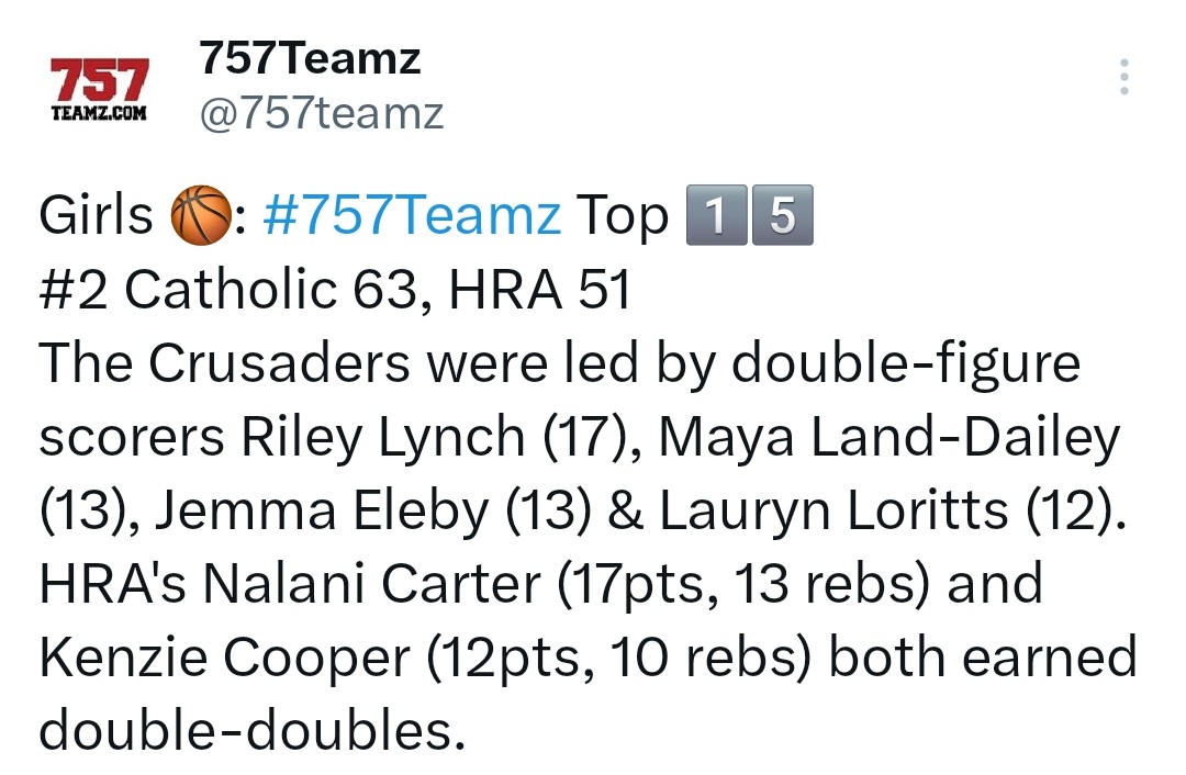 Nalani Carter (@nalanicarter_25) on Twitter photo Obviously not the outcome we wanted, but it was a hard fought game, and we're going clean some things up and we're going to get it back.
<a href="/757teamz/">757Teamz</a> <a href="/PGHVirginia/">Prep Girls Hoops Virginia</a> <a href="/SheScoredSports/">She Scored Sports</a> Obviously not the outcome we wanted, but it was a hard fought game, and we're going clean some things up and we're going to get it back.
<a href="/757teamz/">757Teamz</a> <a href="/PGHVirginia/">Prep Girls Hoops Virginia</a> <a href="/SheScoredSports/">She Scored Sports</a>