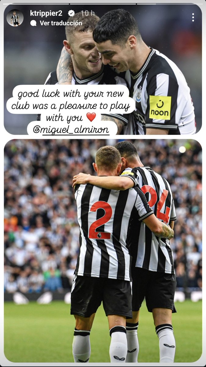 NewcastlePy's tweet photo. Bruno Guimarães, Kieran Trippier, Callum Wilson, Joe Willock, Sven Botman, Fabian Schär, Jacob Murphy y Sean Longstaff, se despidieron de Miguel Almirón en sus respectivas cuentas de Instagram. https://t.co/DHaC1bEWAA