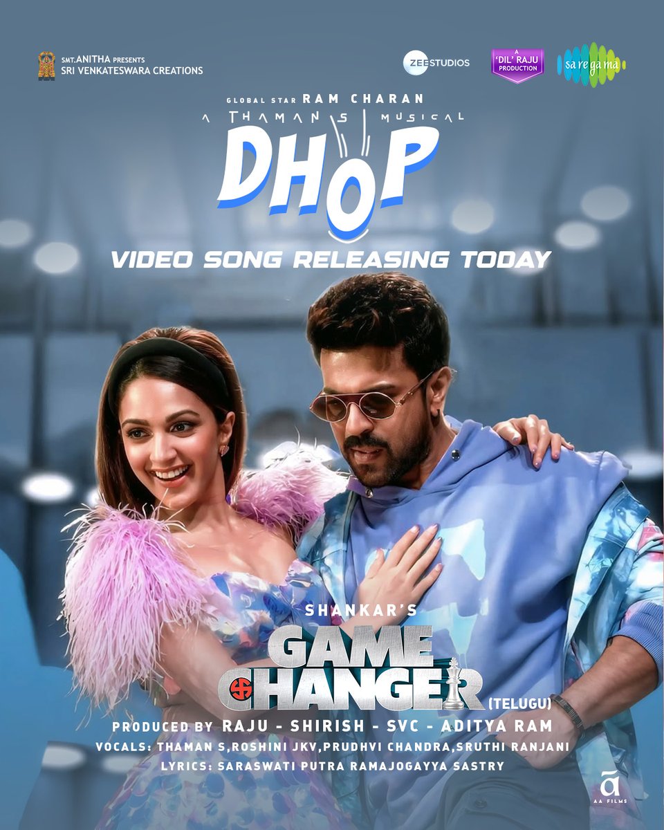 saregamasouth's tweet image. Get Ready To Dhop Into The Weekend! #Dhop Video Song From #GameChanger Drops Today!💥😎

A @MusicThaman Musical 🥁
🎙 @MusicThaman @RoshiniJkv @SruthiSings #Prudhvi 
✍🏻 @ramjowrites

@AlwaysJani 's Killer Moves🕺🏻

GlobalStar @AlwaysRamCharan @advani_kiara @shankarshanmugh