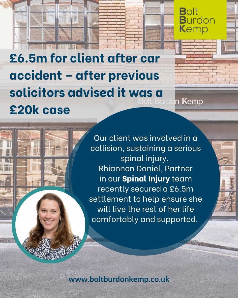 Bolt Burdon Kemp (@boltburdonkemp) on Twitter photo Well done to <a href="/RhiannonLDaniel/">Rhiannon Daniel</a>, Partner in our <a href="/BBK_Spinal/">BBK Spinal Team</a> Injury Team who recently secured ยฃ6.5m for a client after a road traffic accident. Read more here: tinyurl.com/yc4psw8w Well done to <a href="/RhiannonLDaniel/">Rhiannon Daniel</a>, Partner in our <a href="/BBK_Spinal/">BBK Spinal Team</a> Injury Team who recently secured ยฃ6.5m for a client after a road traffic accident. Read more here: tinyurl.com/yc4psw8w